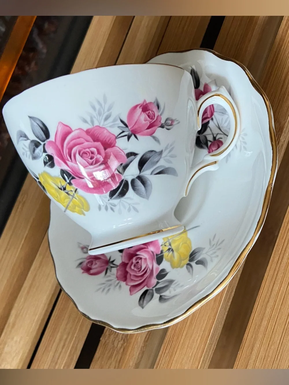 Royal Vale Fine Bone China Tea Cup & Saucer with Pink & Yellow Floral- Beautiful